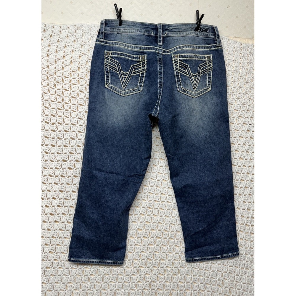 Vigoss Capri Jeans Women Sz 10 W33 L22 Blue Denim Embroidery Pockets